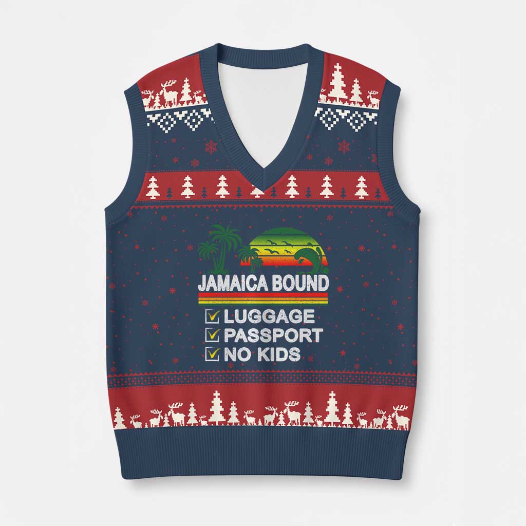 Jamaican Travel Vacation Trip V-Neck Knit Sweater Vest Jamaica Bound Luggage Passport No Kids - Wonder Print Shop