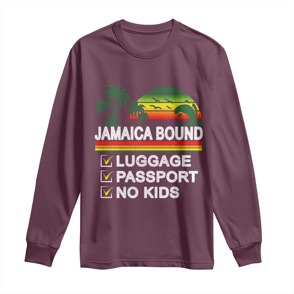 Jamaican Travel Vacation Trip Long Sleeve Shirt Jamaica Bound Luggage Passport No Kids - Wonder Print Shop