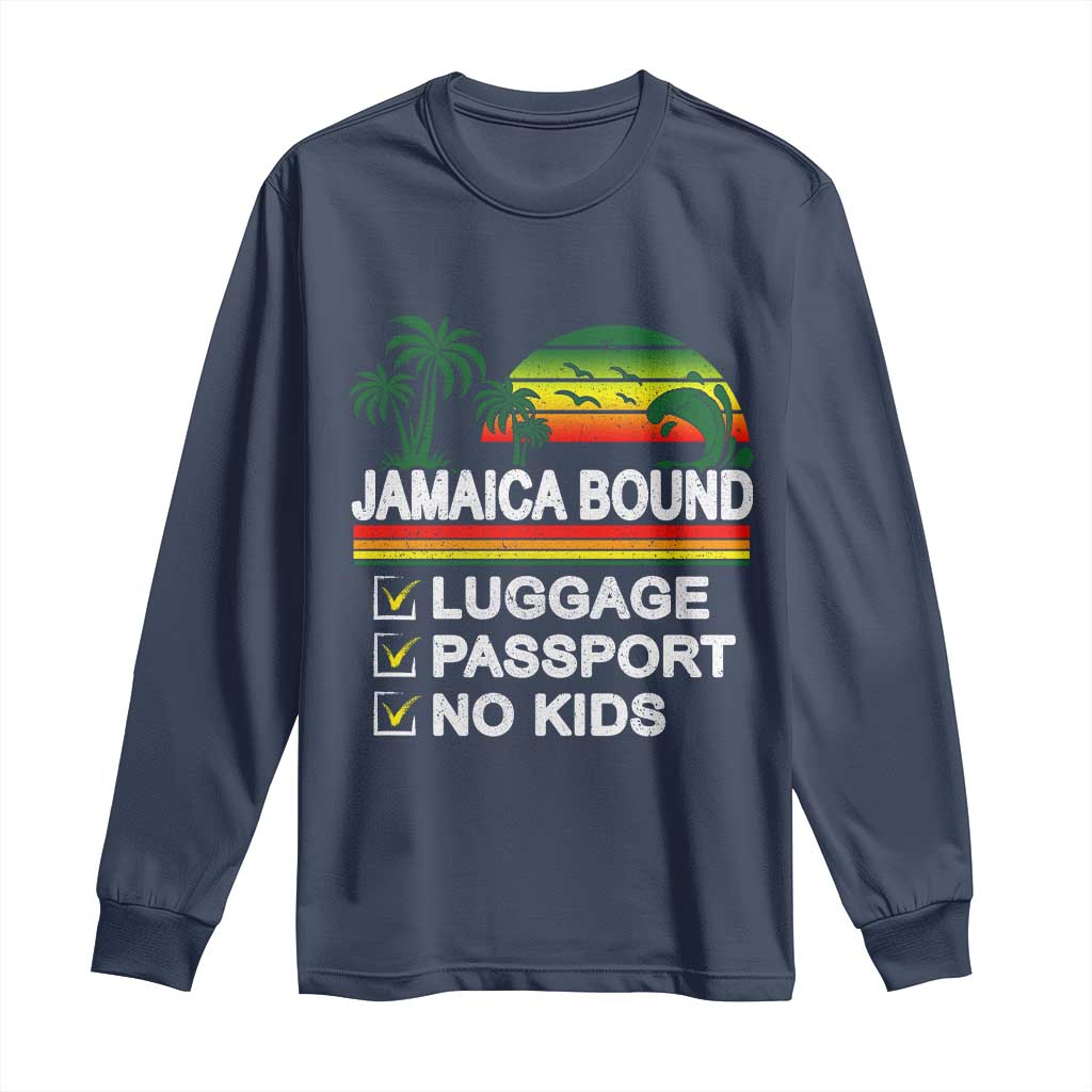 Jamaican Travel Vacation Trip Long Sleeve Shirt Jamaica Bound Luggage Passport No Kids - Wonder Print Shop