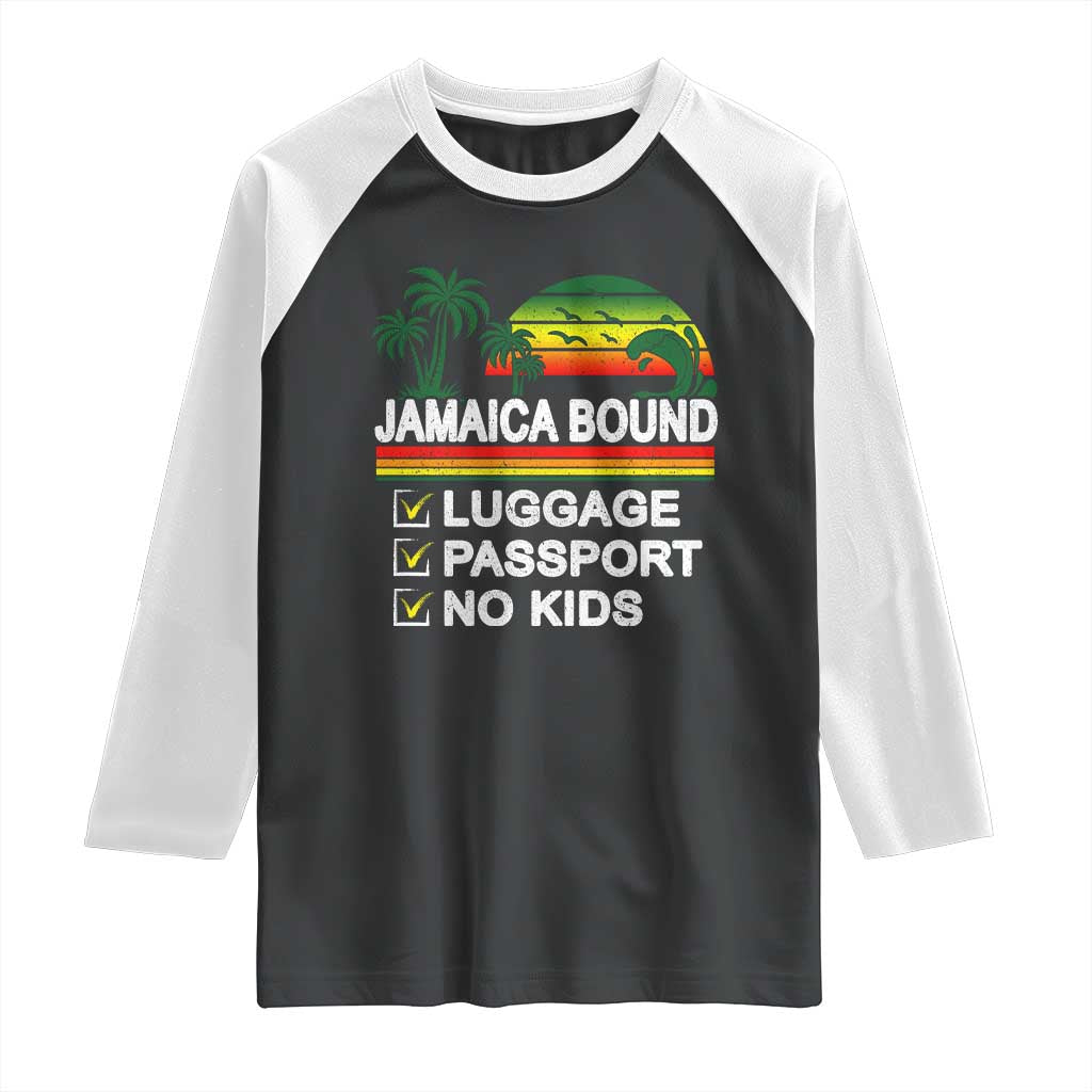 Jamaican Travel Vacation Trip Raglan Shirt Jamaica Bound Luggage Passport No Kids - Wonder Print Shop