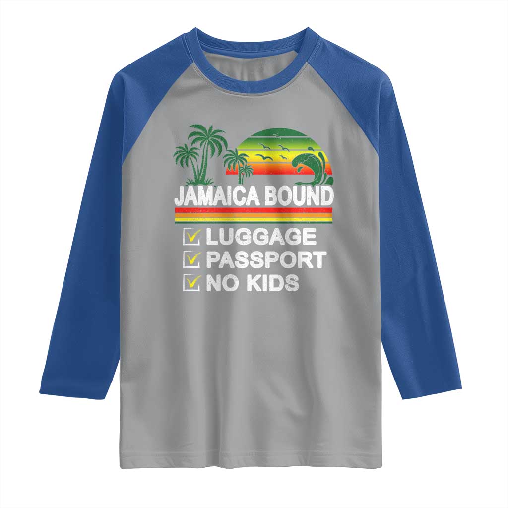Jamaican Travel Vacation Trip Raglan Shirt Jamaica Bound Luggage Passport No Kids - Wonder Print Shop