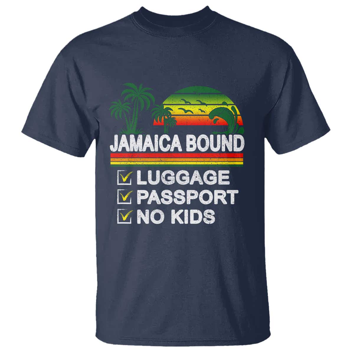 Jamaican Travel Vacation Trip T Shirt Jamaica Bound Luggage Passport No Kids - Wonder Print Shop