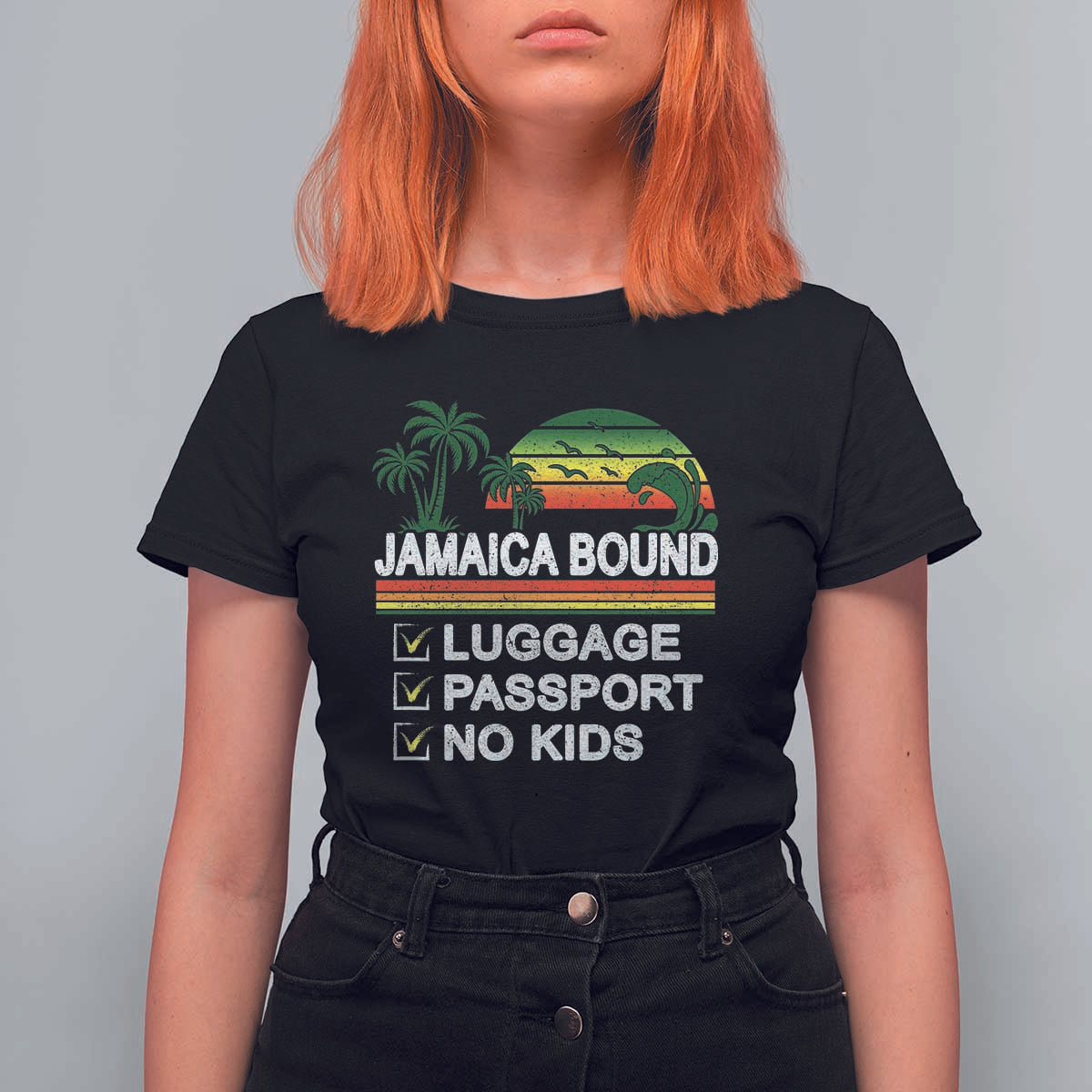 Jamaican Travel Vacation Trip T Shirt For Women Jamaica Bound Luggage Passport No Kids - Wonder Print Shop