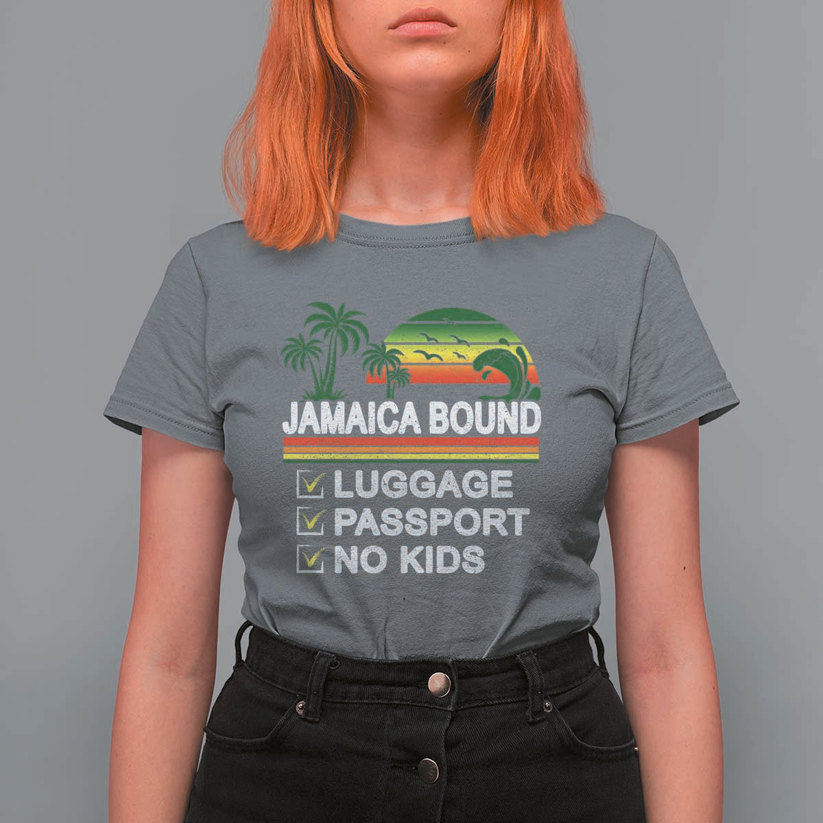 Jamaican Travel Vacation Trip T Shirt For Women Jamaica Bound Luggage Passport No Kids - Wonder Print Shop