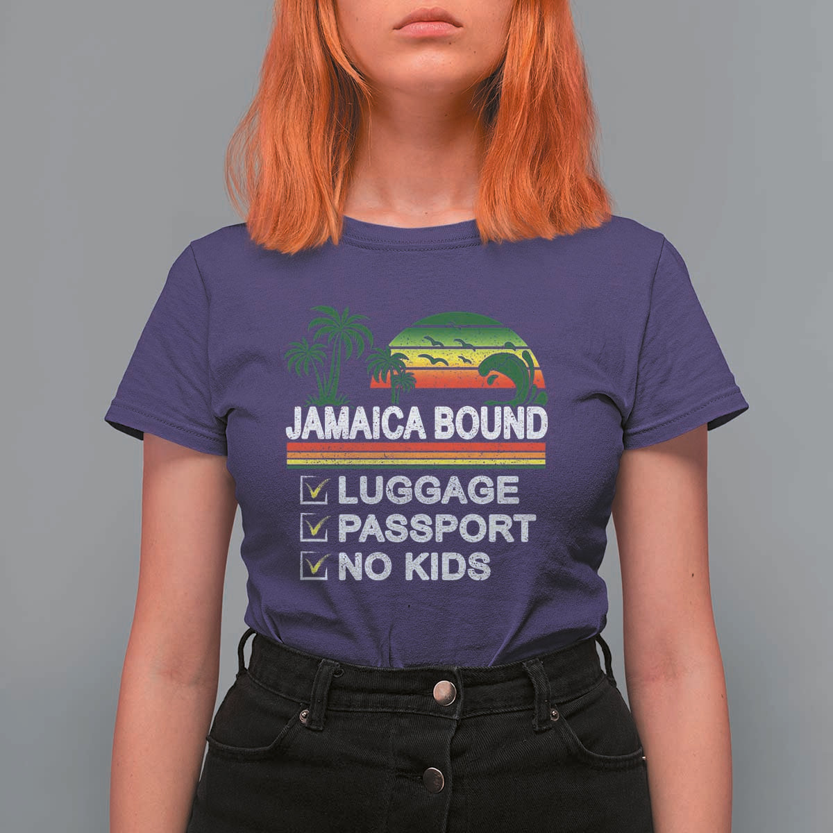 Jamaican Travel Vacation Trip T Shirt For Women Jamaica Bound Luggage Passport No Kids - Wonder Print Shop