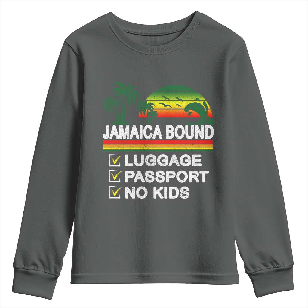 Jamaican Travel Vacation Trip Youth Sweatshirt Jamaica Bound Luggage Passport No Kids - Wonder Print Shop