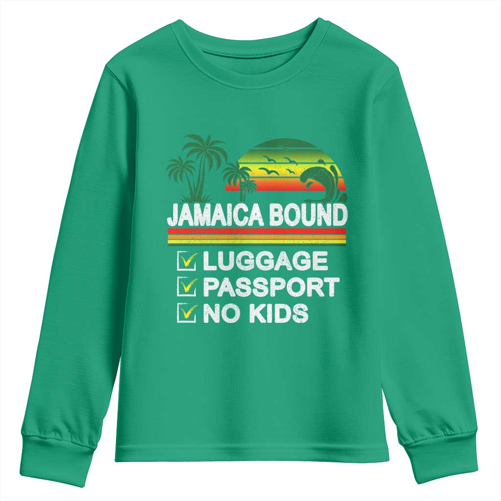 Jamaican Travel Vacation Trip Youth Sweatshirt Jamaica Bound Luggage Passport No Kids - Wonder Print Shop