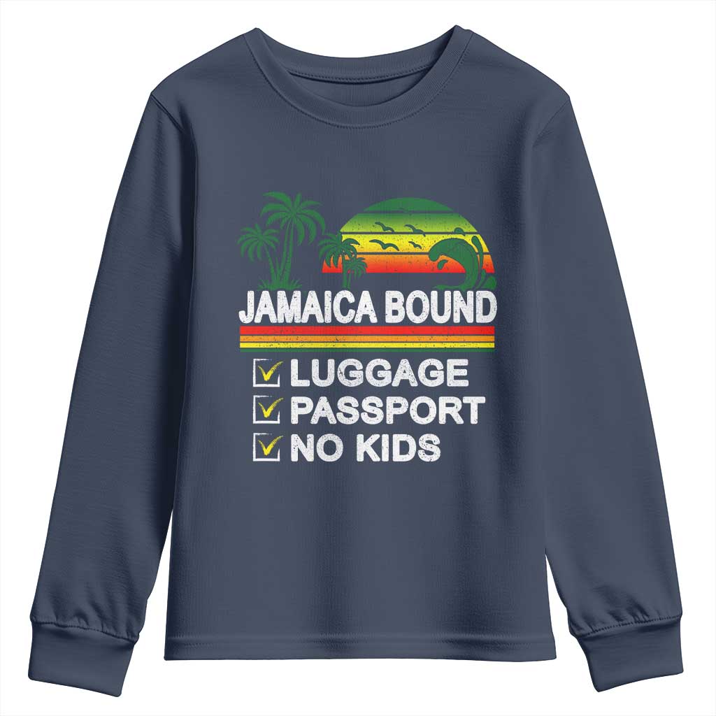 Jamaican Travel Vacation Trip Youth Sweatshirt Jamaica Bound Luggage Passport No Kids - Wonder Print Shop