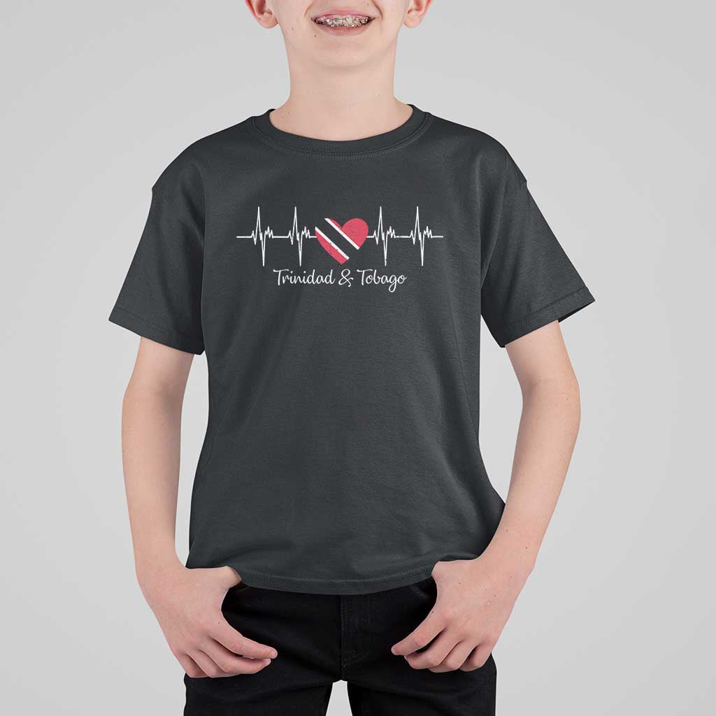 Trinidad And Tobago Heartbeat ECG Pulse Trinidadian Flag T Shirt For Kid - Wonder Print Shop