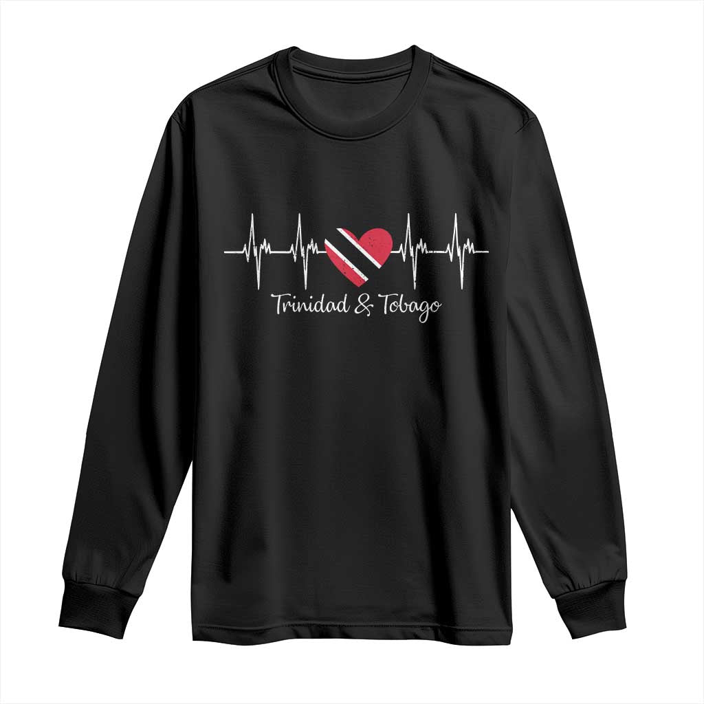 Trinidad And Tobago Heartbeat ECG Pulse Trinidadian Flag Long Sleeve Shirt - Wonder Print Shop
