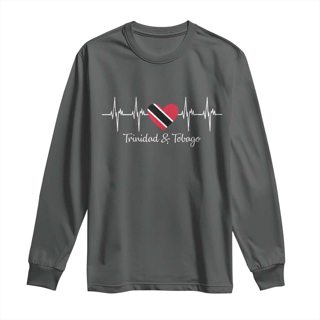 Trinidad And Tobago Heartbeat ECG Pulse Trinidadian Flag Long Sleeve Shirt - Wonder Print Shop