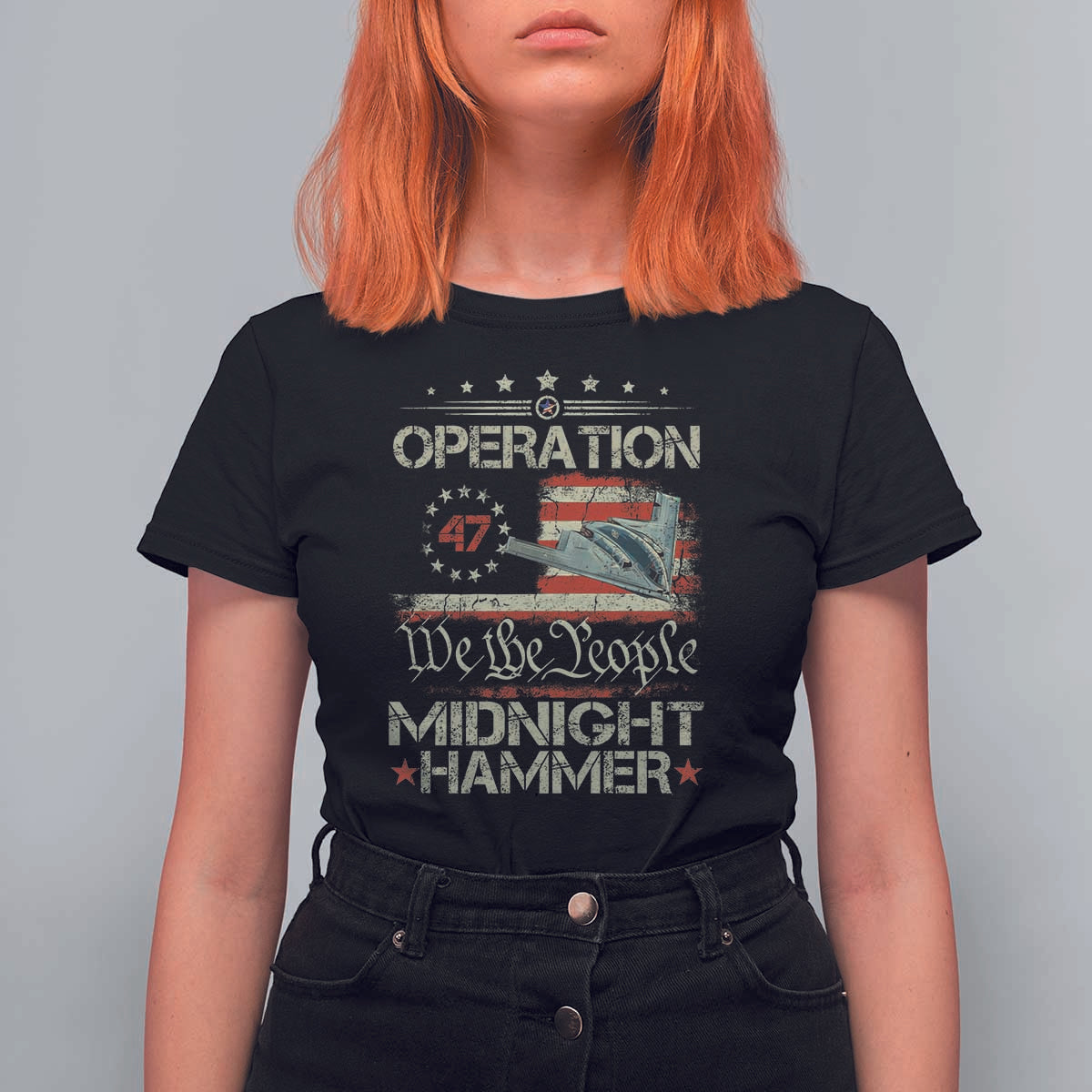 Operation Midnight Hammer T Shirt For Women Bomber Jet Vintage Betsy Ross Flag - Wonder Print Shop