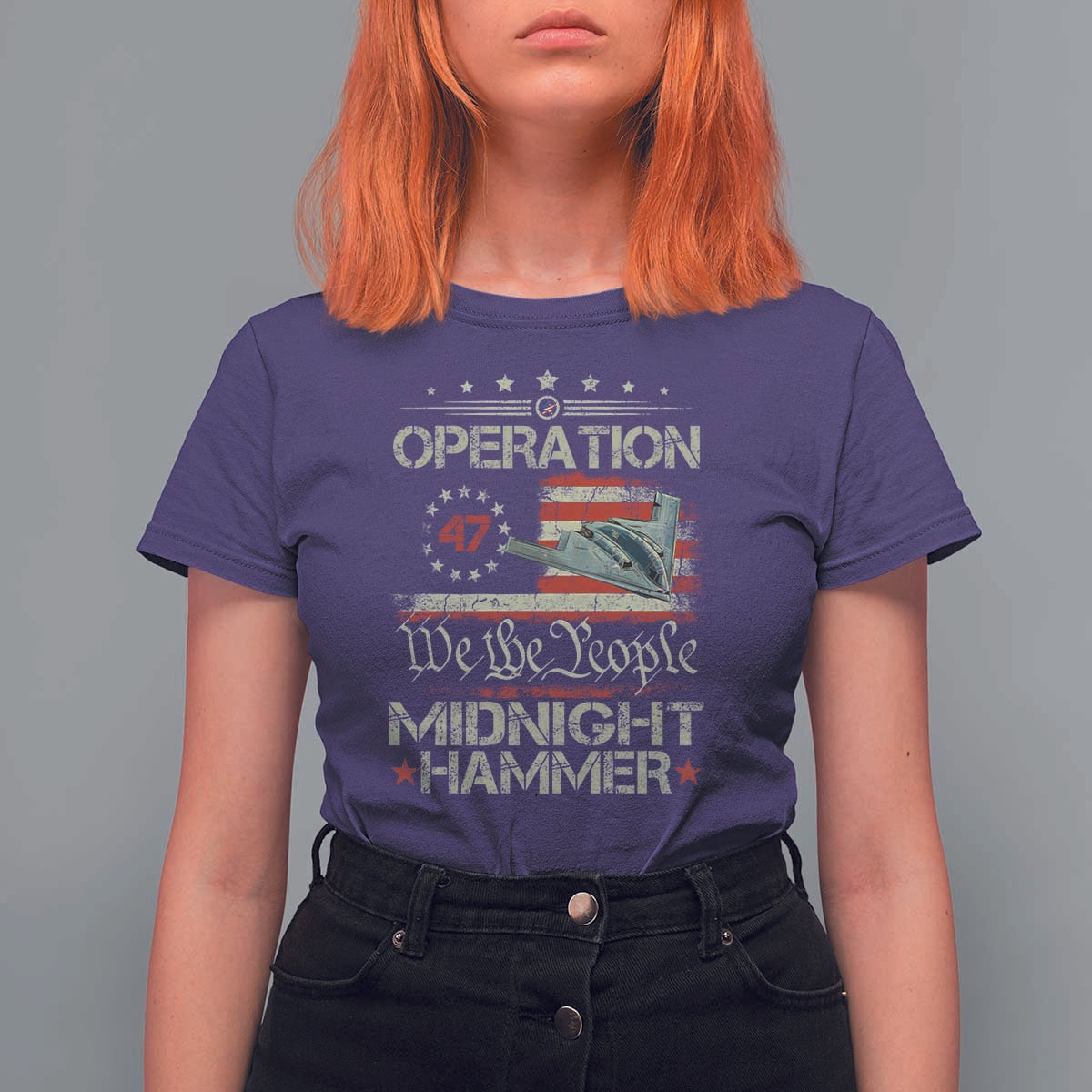 Operation Midnight Hammer T Shirt For Women Bomber Jet Vintage Betsy Ross Flag - Wonder Print Shop