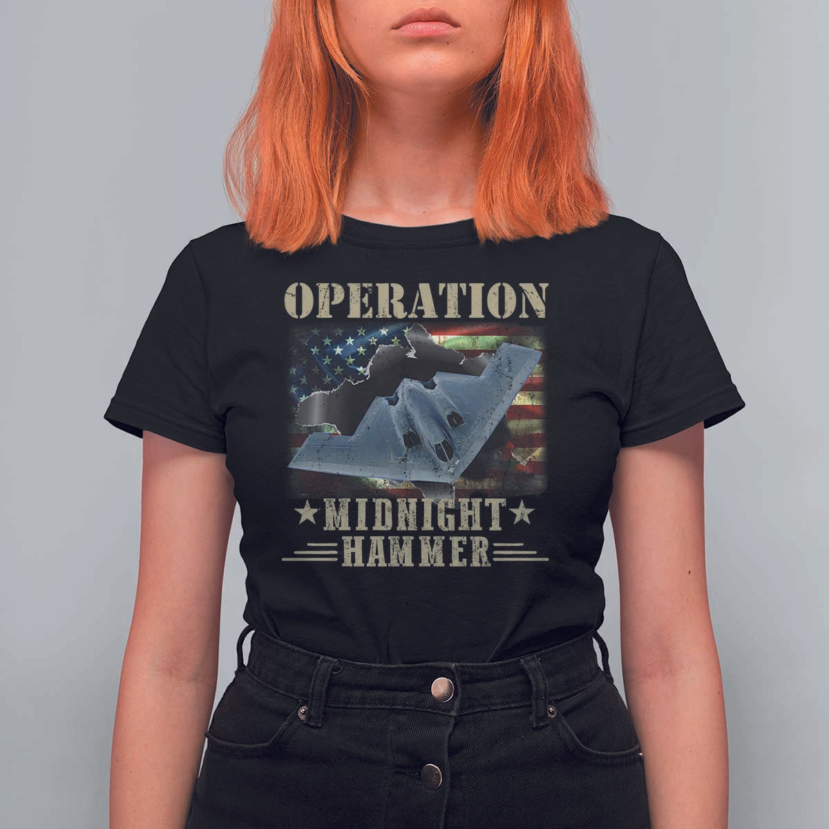 Operation Midnight Hammer T Shirt For Women Bomber Jet American Flag - Wonder Print Shop