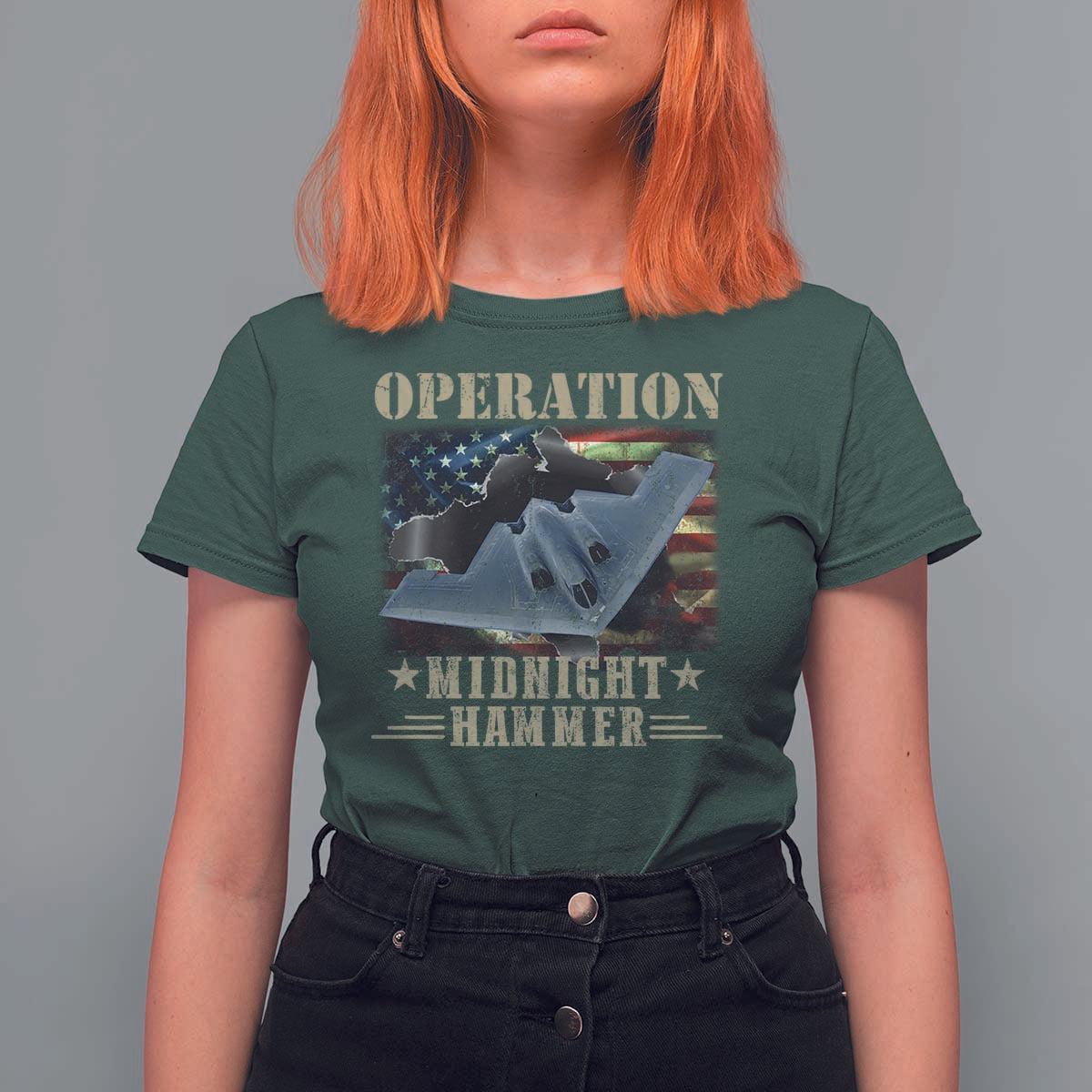 Operation Midnight Hammer T Shirt For Women Bomber Jet American Flag - Wonder Print Shop