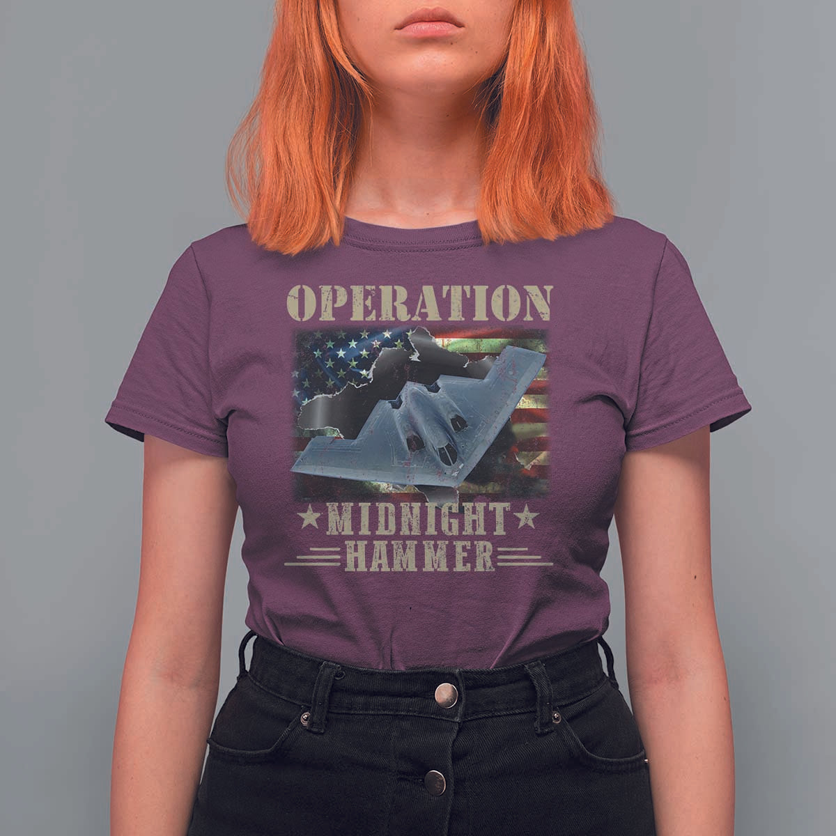 Operation Midnight Hammer T Shirt For Women Bomber Jet American Flag - Wonder Print Shop