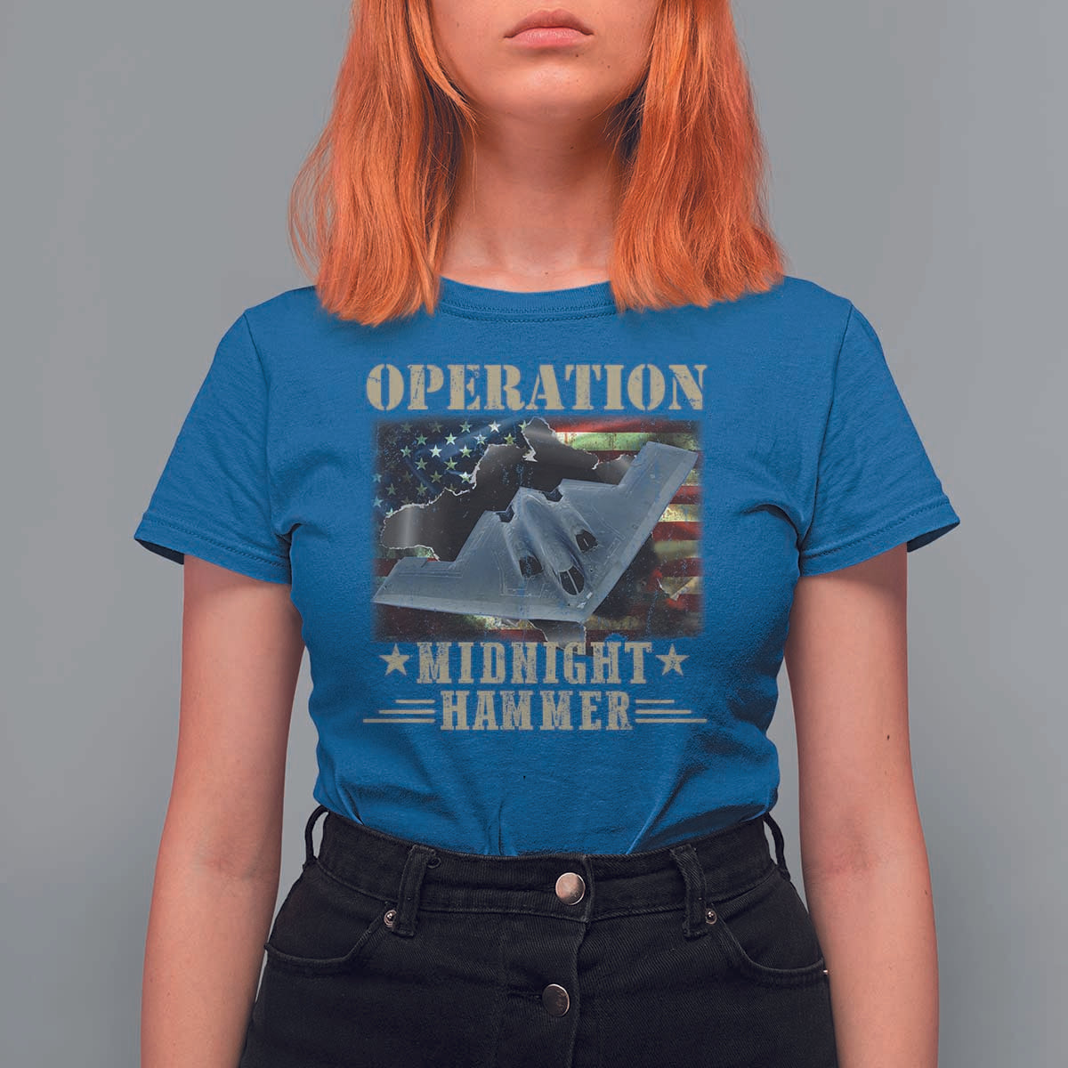 Operation Midnight Hammer T Shirt For Women Bomber Jet American Flag - Wonder Print Shop