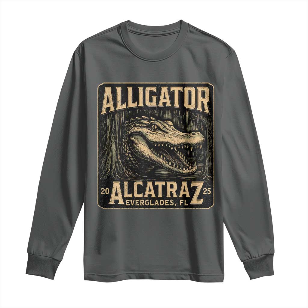 Funny Alligator Alcatraz Long Sleeve Shirt Florida Everglades Alligatraz Meme 2025 - Wonder Print Shop