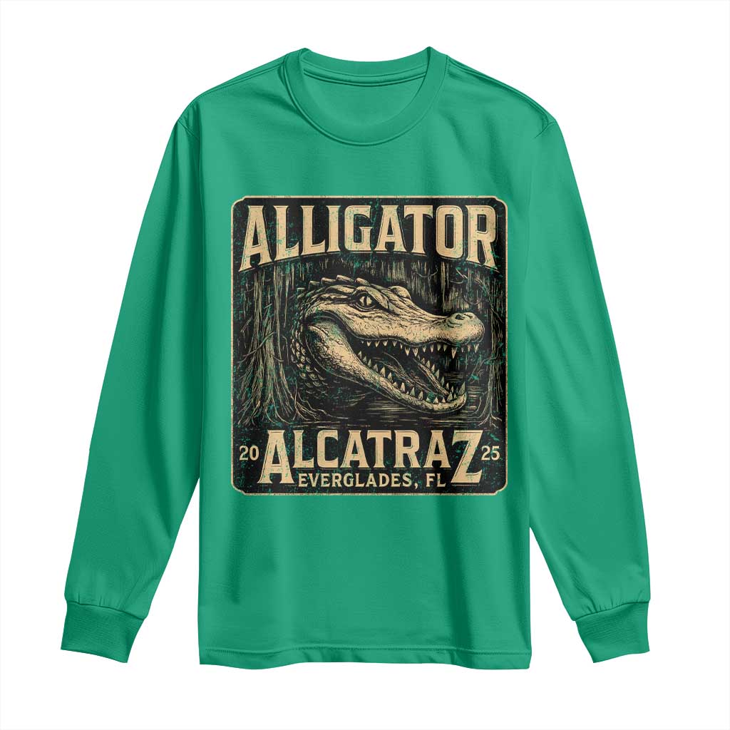 Funny Alligator Alcatraz Long Sleeve Shirt Florida Everglades Alligatraz Meme 2025 - Wonder Print Shop