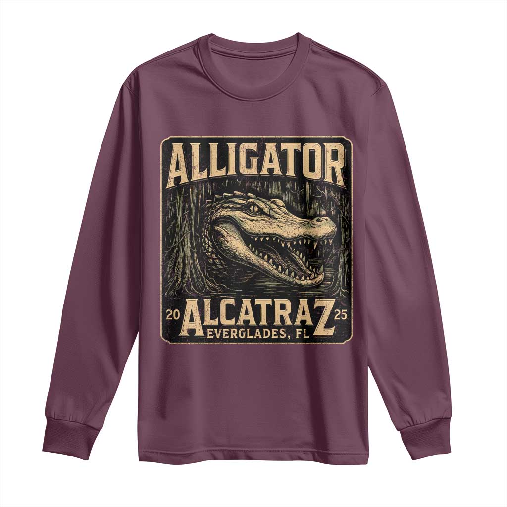Funny Alligator Alcatraz Long Sleeve Shirt Florida Everglades Alligatraz Meme 2025 - Wonder Print Shop