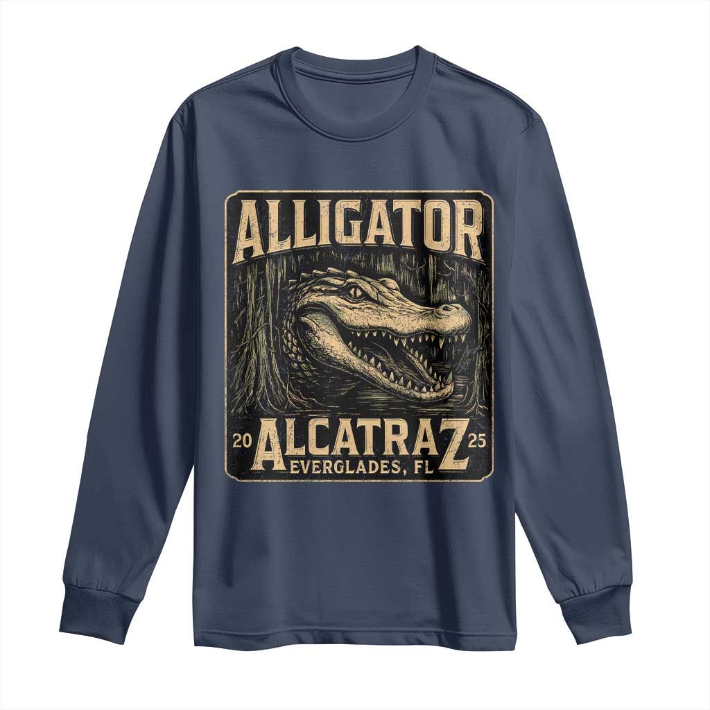 Funny Alligator Alcatraz Long Sleeve Shirt Florida Everglades Alligatraz Meme 2025 - Wonder Print Shop