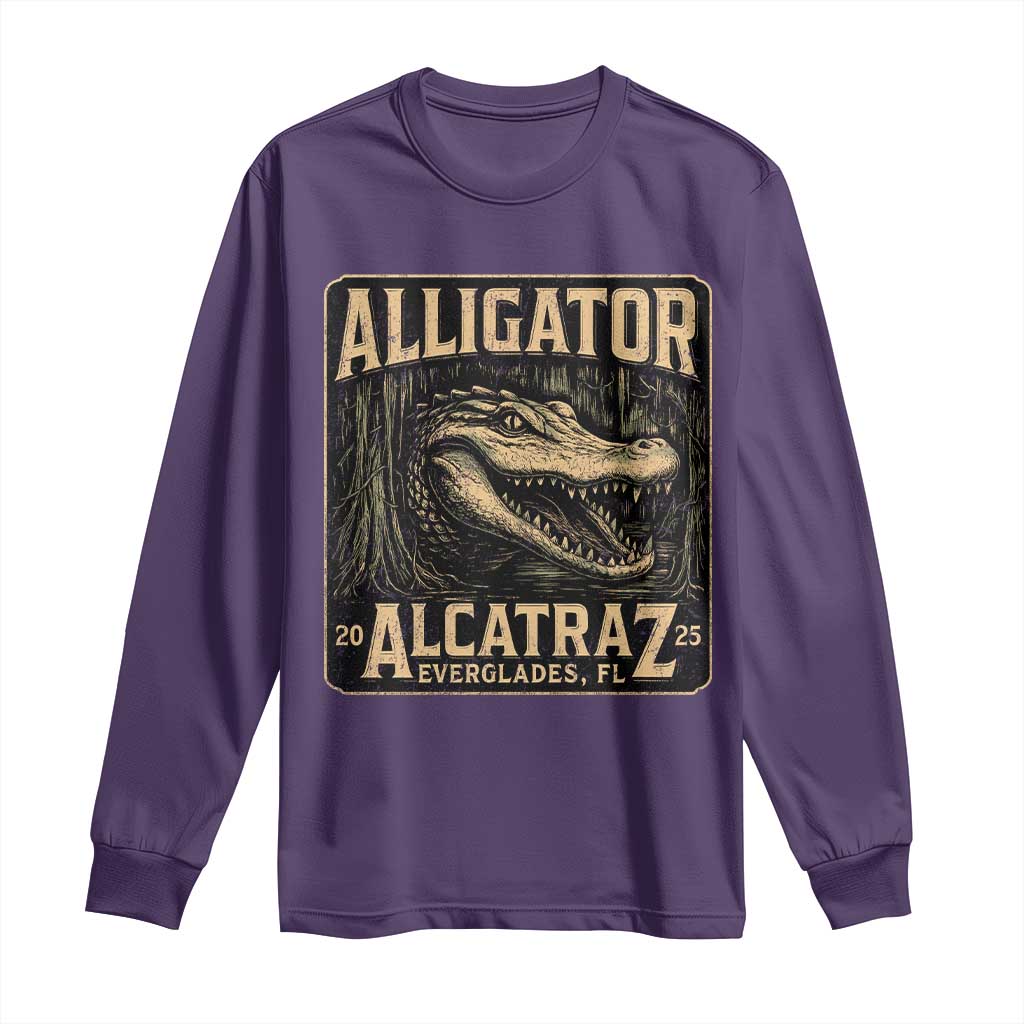 Funny Alligator Alcatraz Long Sleeve Shirt Florida Everglades Alligatraz Meme 2025 - Wonder Print Shop