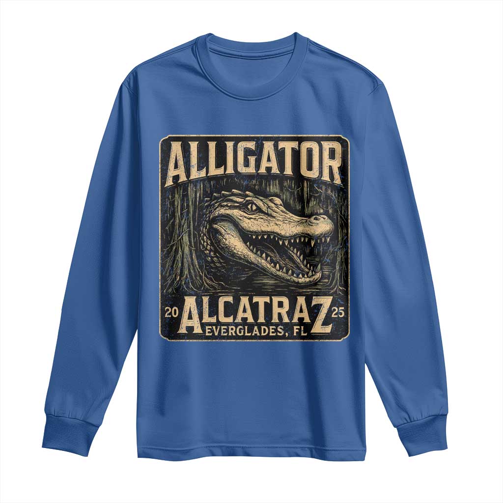 Funny Alligator Alcatraz Long Sleeve Shirt Florida Everglades Alligatraz Meme 2025 - Wonder Print Shop