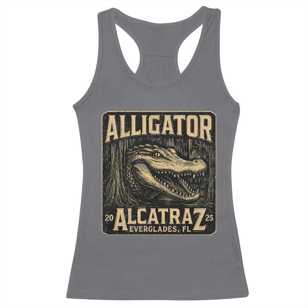 Funny Alligator Alcatraz Racerback Tank Top Florida Everglades Alligatraz Meme 2025 - Wonder Print Shop