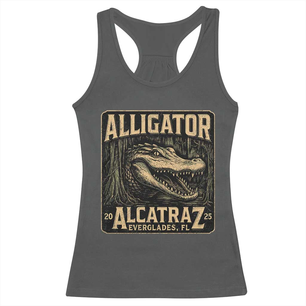 Funny Alligator Alcatraz Racerback Tank Top Florida Everglades Alligatraz Meme 2025 - Wonder Print Shop