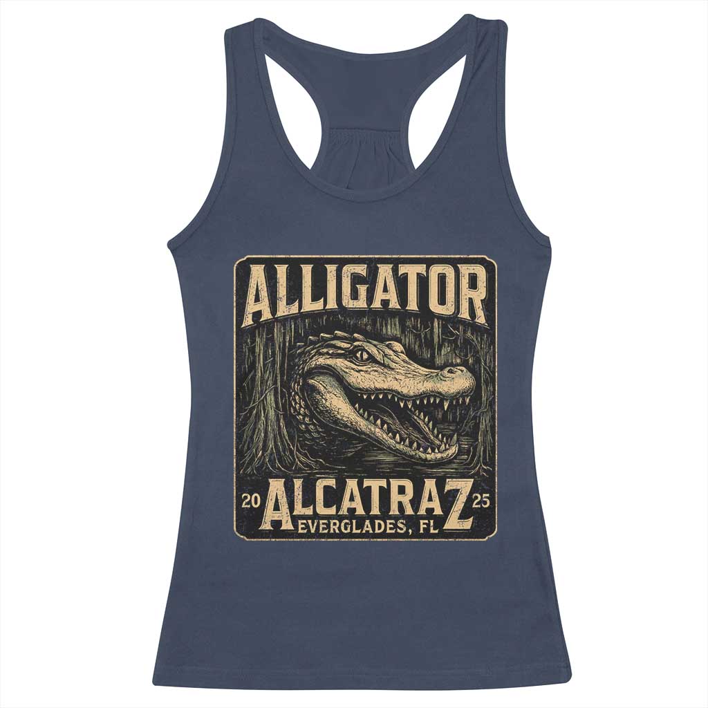 Funny Alligator Alcatraz Racerback Tank Top Florida Everglades Alligatraz Meme 2025 - Wonder Print Shop