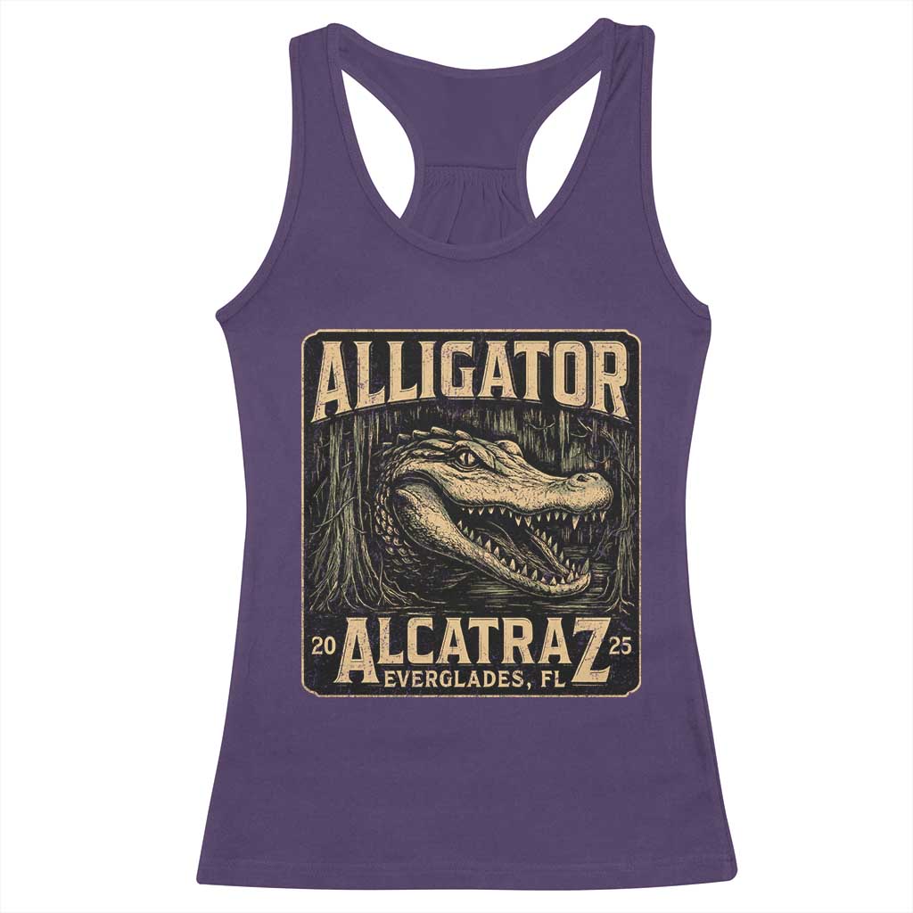 Funny Alligator Alcatraz Racerback Tank Top Florida Everglades Alligatraz Meme 2025 - Wonder Print Shop