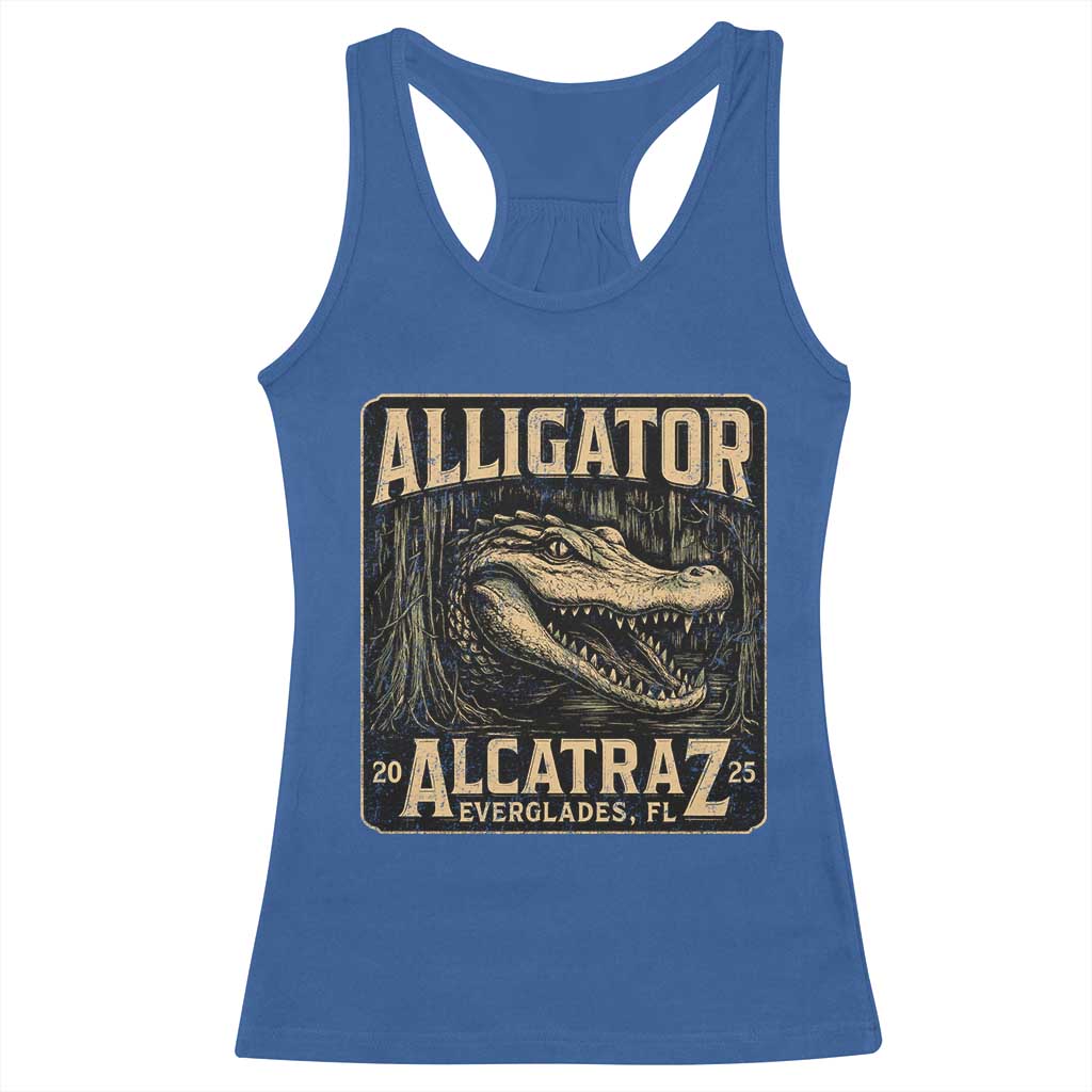 Funny Alligator Alcatraz Racerback Tank Top Florida Everglades Alligatraz Meme 2025 - Wonder Print Shop