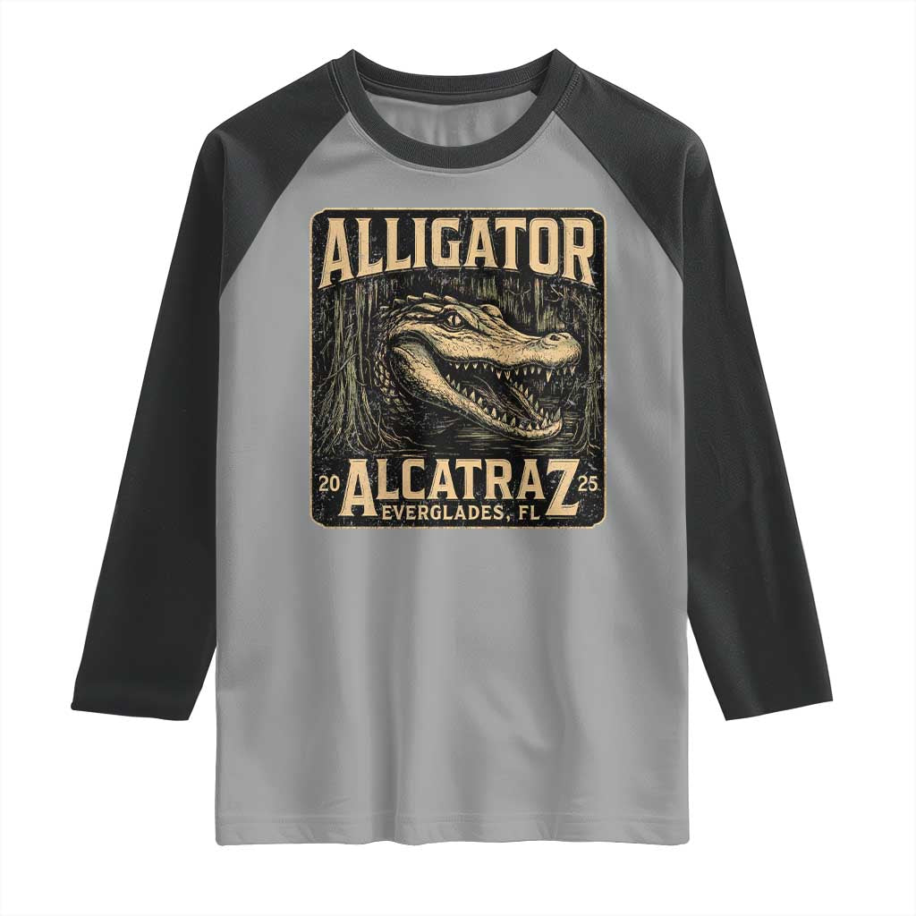 Funny Alligator Alcatraz Raglan Shirt Florida Everglades Alligatraz Meme 2025 - Wonder Print Shop