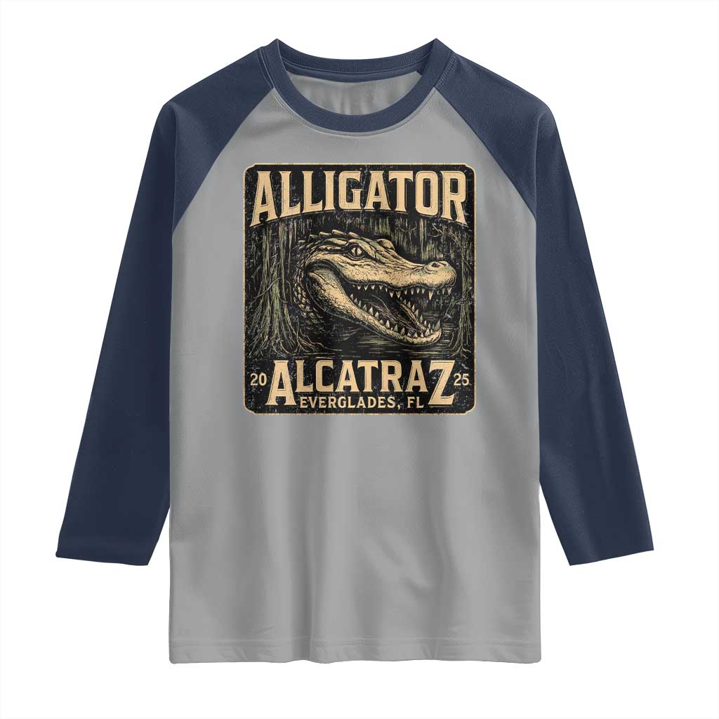 Funny Alligator Alcatraz Raglan Shirt Florida Everglades Alligatraz Meme 2025 - Wonder Print Shop