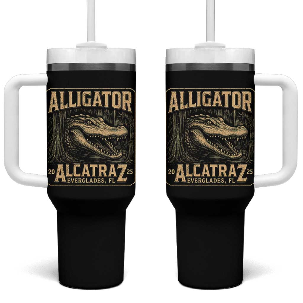 Funny Alligator Alcatraz Tumbler With Handle Florida Everglades Alligatraz Meme 2025 - Wonder Print Shop