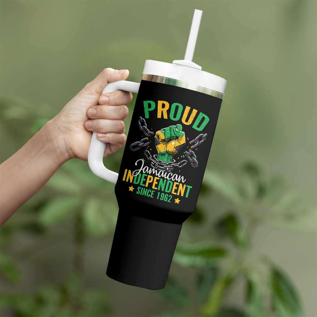 Jamaica Independence Day Tumbler With Handle Proud Jamaican Hand Fist Break The Chain - Wonder Print Shop