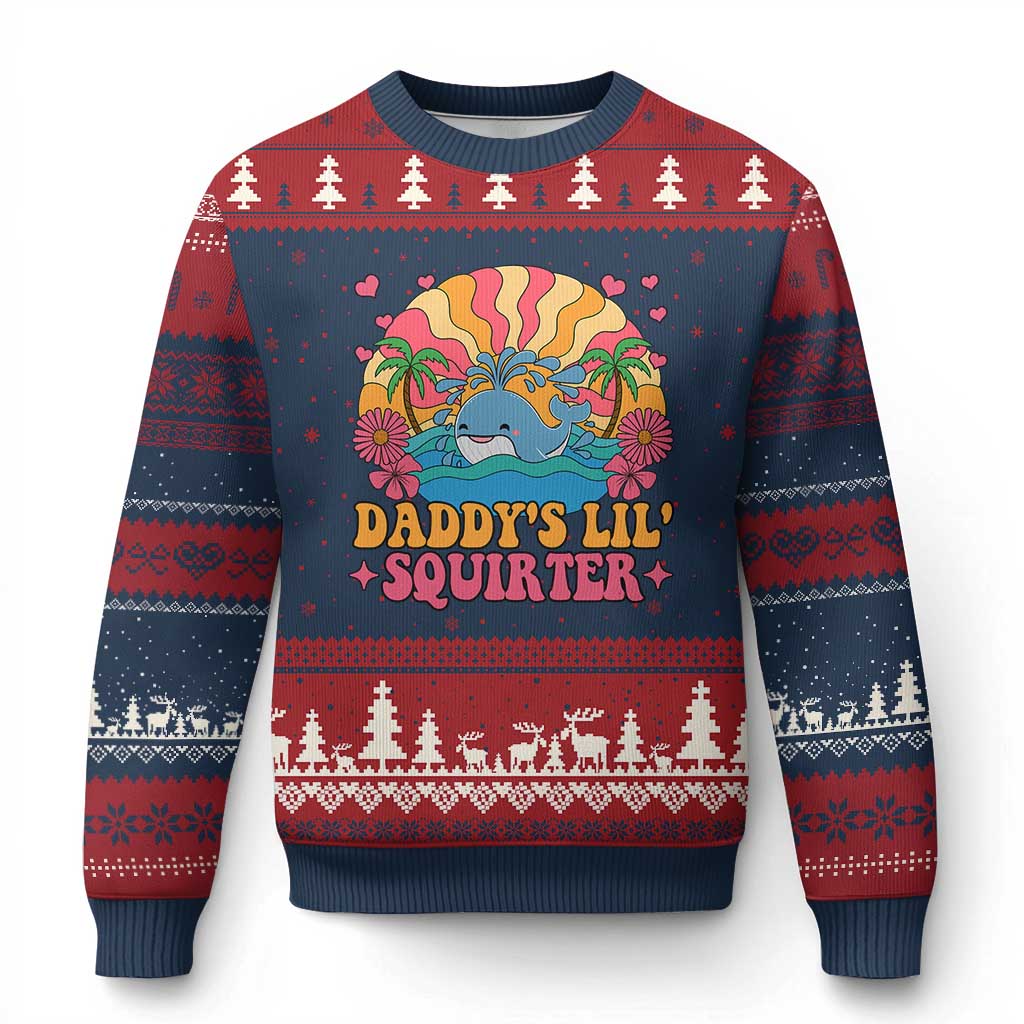 Funny Daddys Lil Squirter Ugly Christmas Sweater Inappropriate Adult Humor Squirting Whale - Wonder Print Shop
