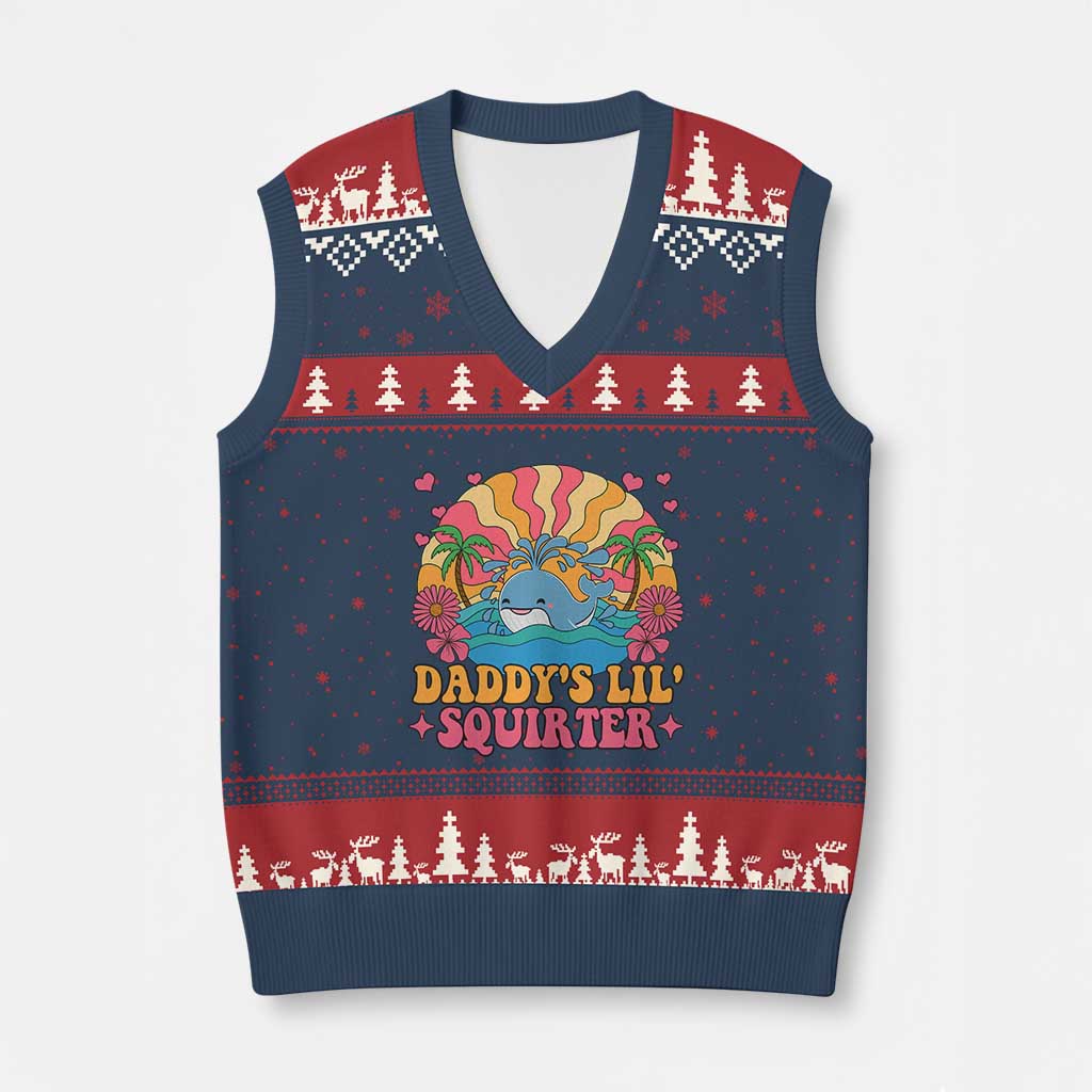 Funny Daddys Lil Squirter V-Neck Knit Sweater Vest Inappropriate Adult Humor Squirting Whale - Wonder Print Shop