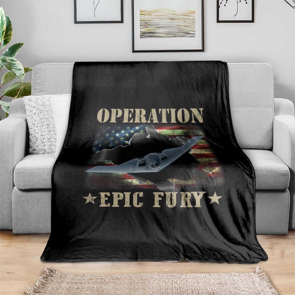 Operation Epic Fury Throw Blanket Military Bomber Jet American Flag