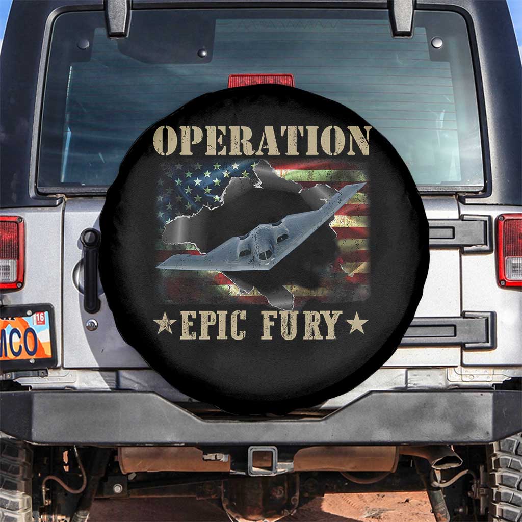 Operation Epic Fury Spare Tire Cover Military Bomber Jet American Flag