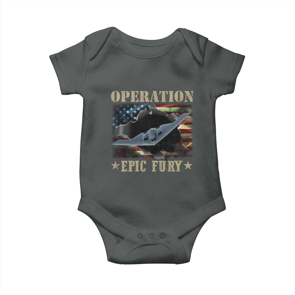 Operation Epic Fury Baby Onesie Military Bomber Jet American Flag