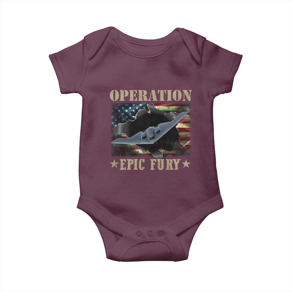 Operation Epic Fury Baby Onesie Military Bomber Jet American Flag