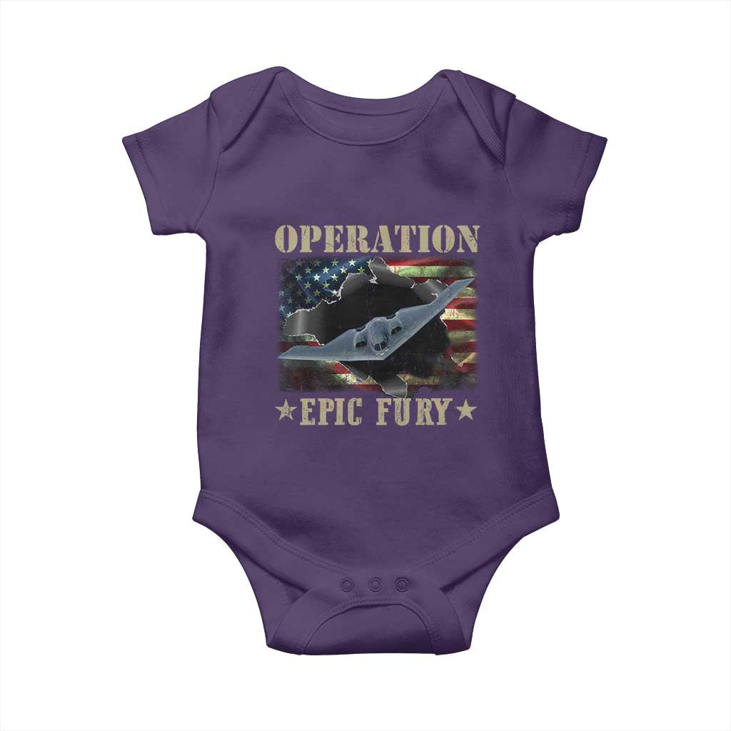Operation Epic Fury Baby Onesie Military Bomber Jet American Flag