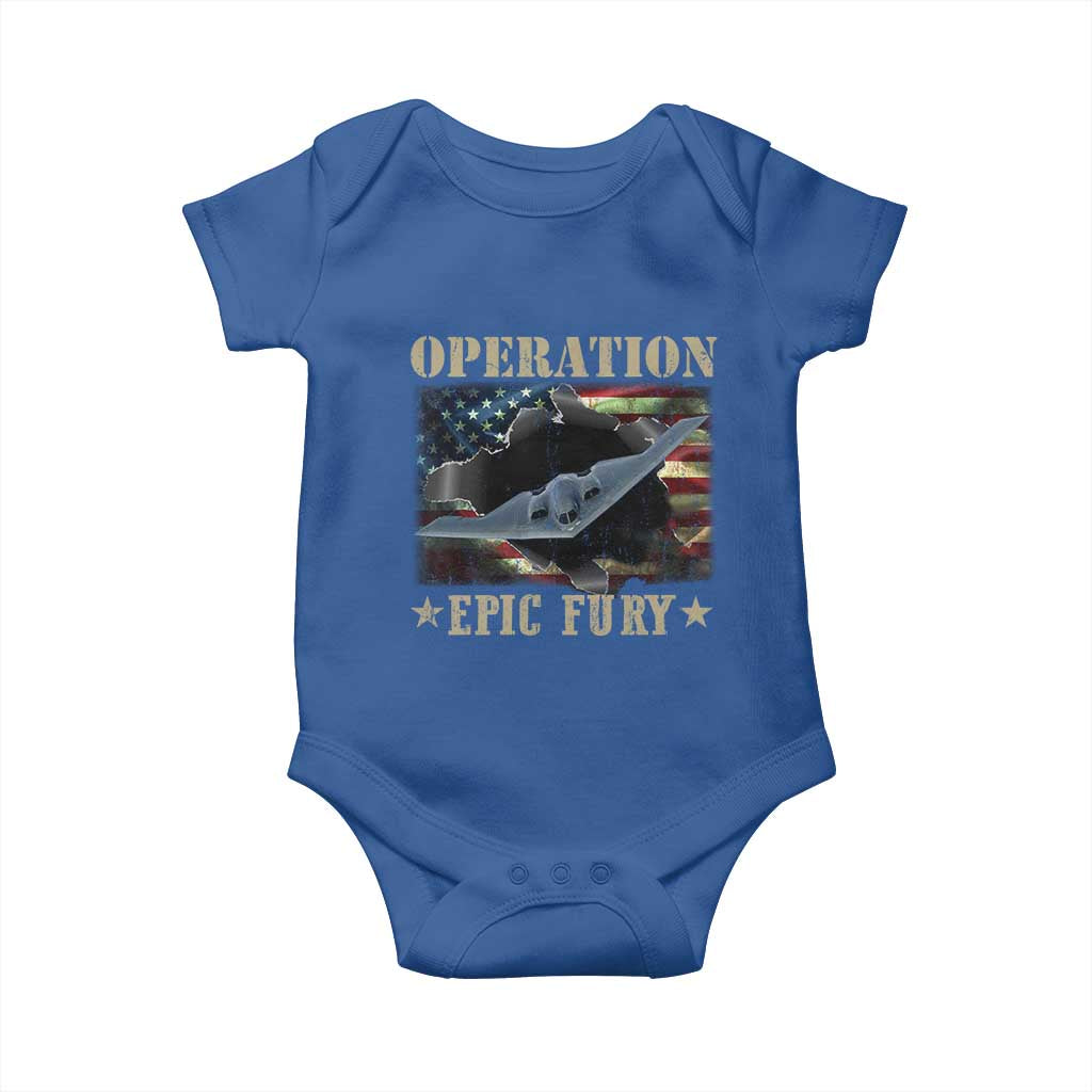Operation Epic Fury Baby Onesie Military Bomber Jet American Flag