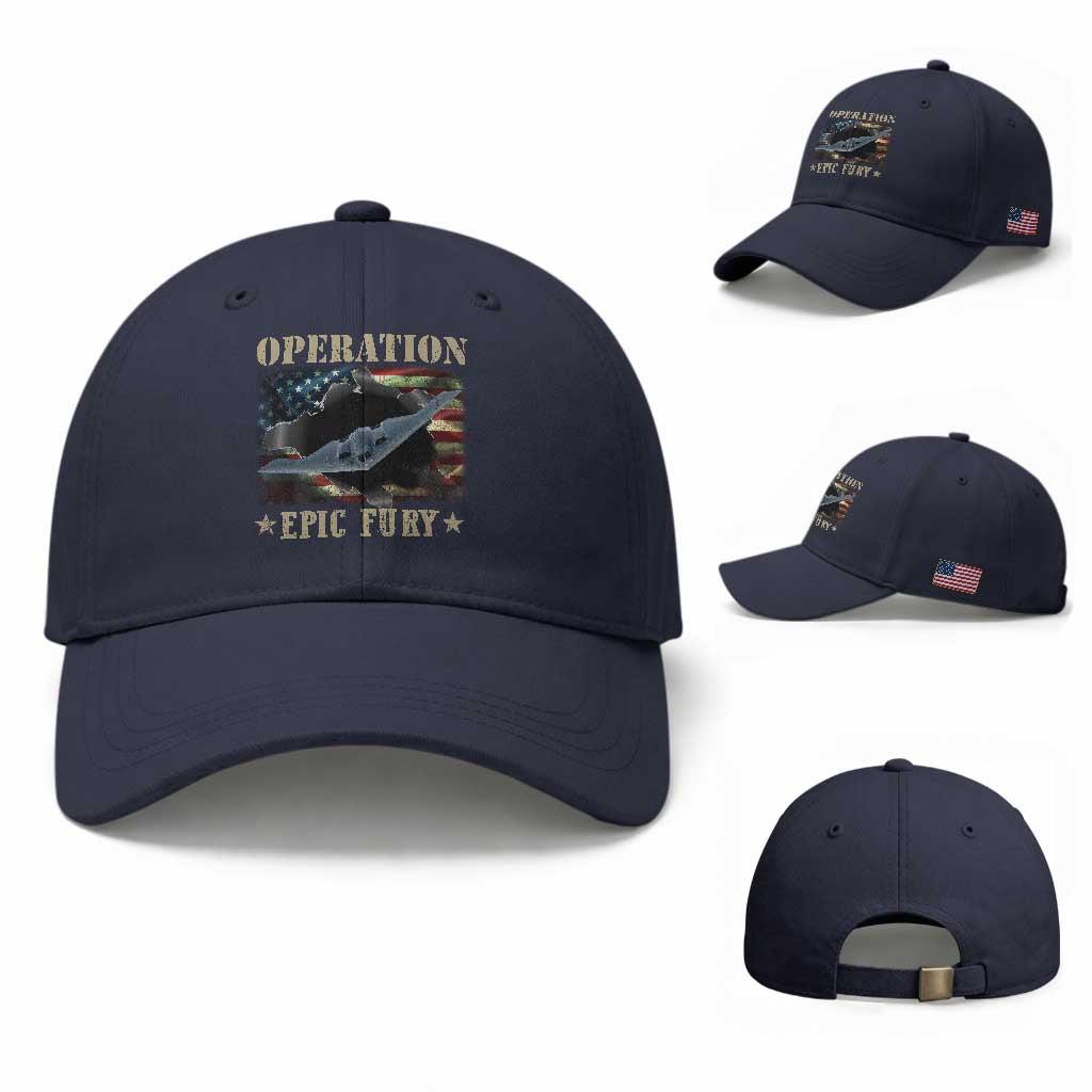 Operation Epic Fury Baseball Cap Military Bomber Jet American Flag