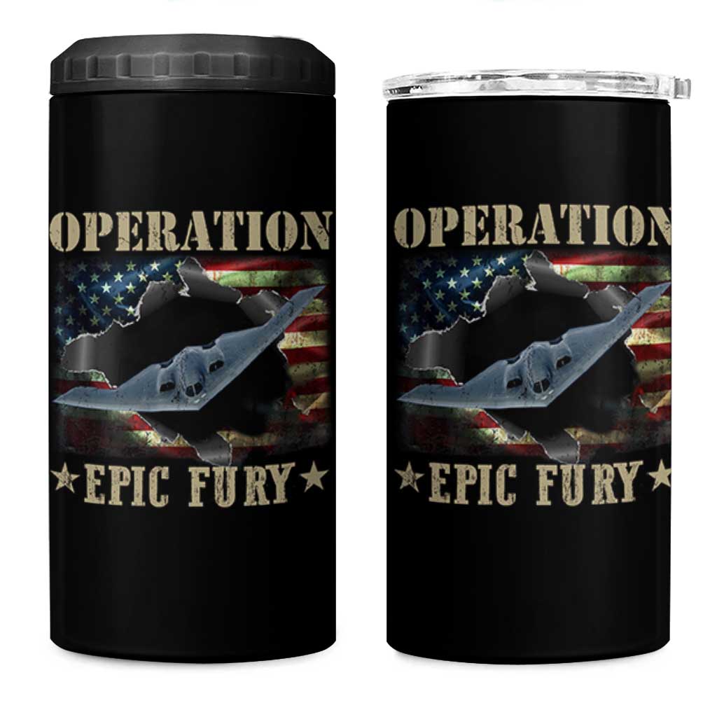 Operation Epic Fury 4 in 1 Can Cooler Tumbler Military Bomber Jet American Flag
