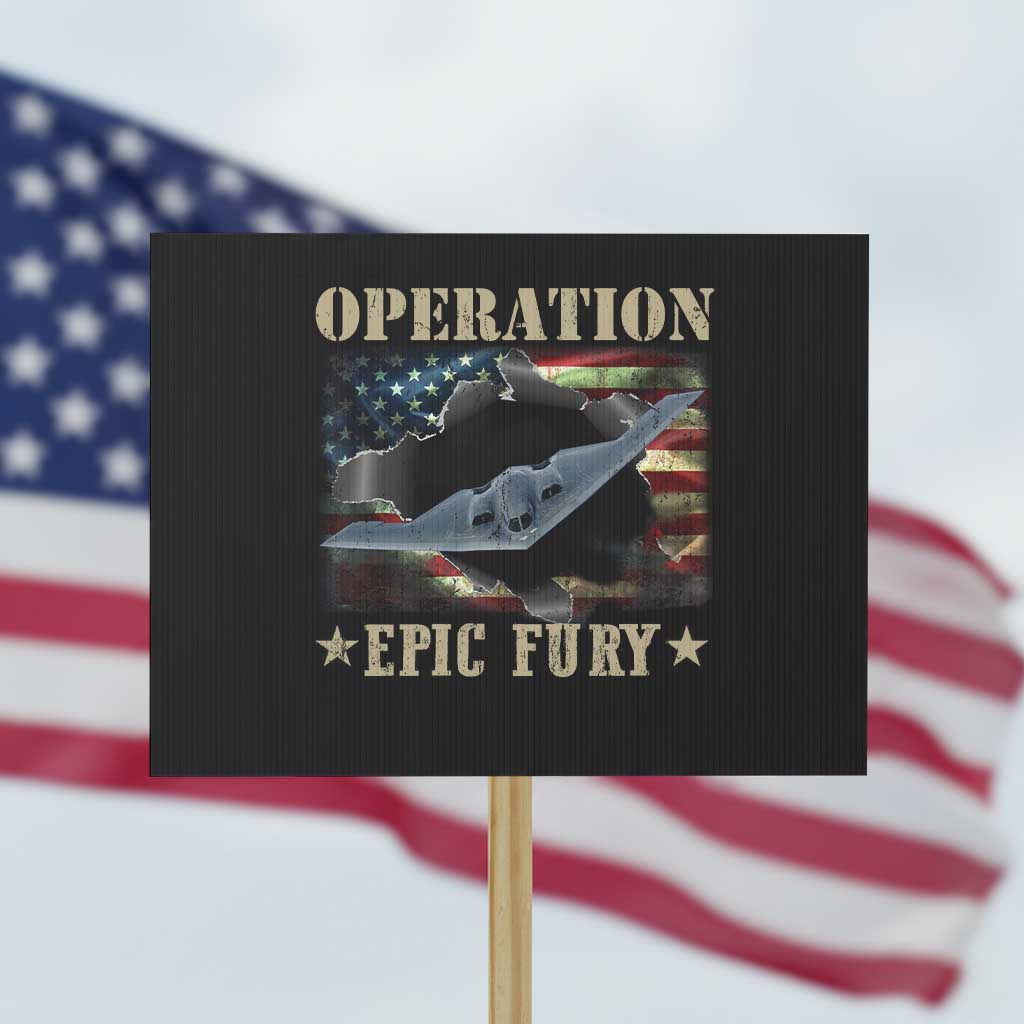 Operation Epic Fury Protest Sign Military Bomber Jet American Flag