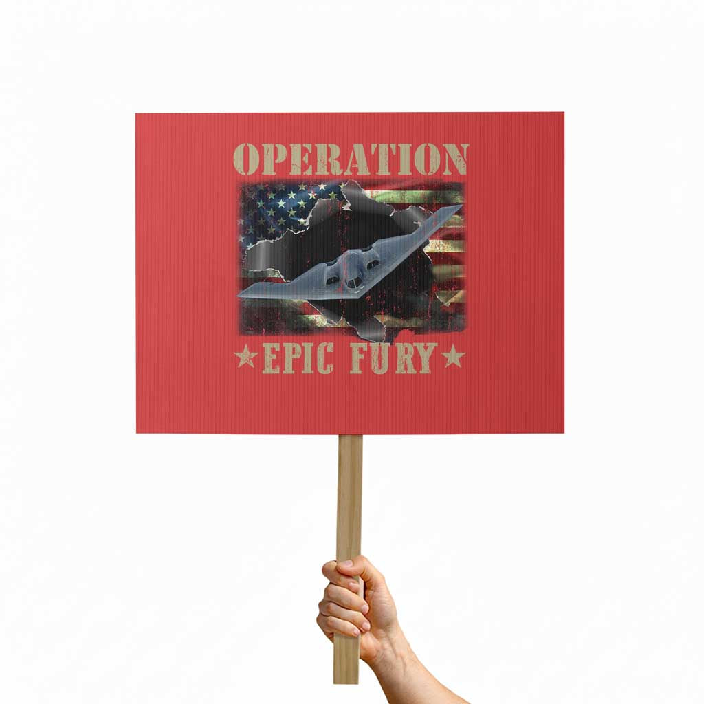 Operation Epic Fury Protest Sign Military Bomber Jet American Flag