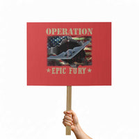 Operation Epic Fury Protest Sign Military Bomber Jet American Flag