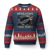 Operation Epic Fury Ugly Christmas Sweater Military Bomber Jet American Flag